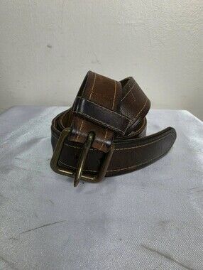 Simons Dark Brown Leather Belt with Antique Brass Buckle